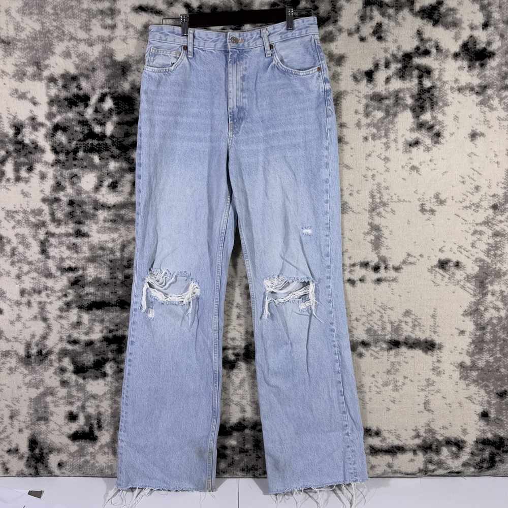 Zara Jeans Womens 10‎ Light Wash Wide Leg Distress Hippie Bohemian